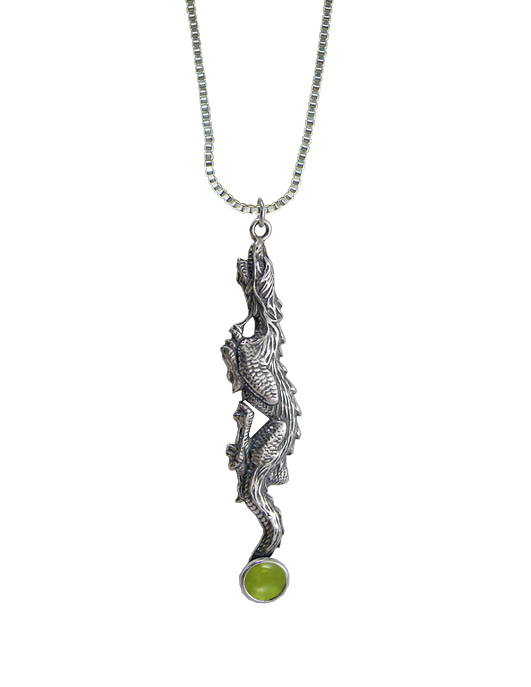 Sterling Silver Stealth Dragon Pendant With Peridot